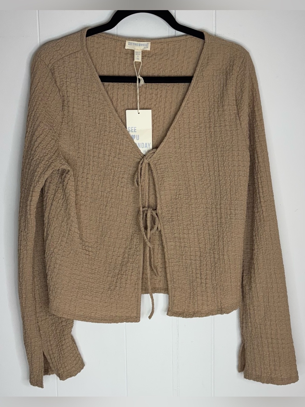 NWT See You Monday Tie-Front Textured Knit Cardigan Top Size XL